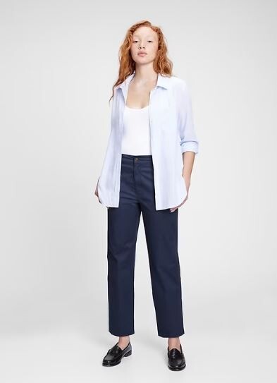 GAP High-Rise Girlfriend Khaki Pants in Navy Blue Size 0P Petite RT 60 Style 819959