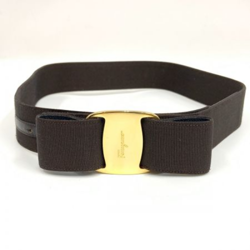 Salvatore Ferragamo Brown & Gold Vara Ribbon Belt with Box