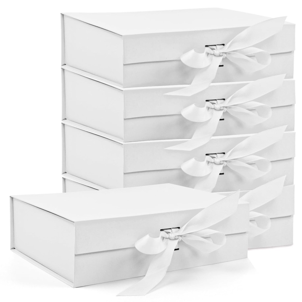 Large Magnetic Lid Gift Box Set with Ribbon Closure - 5-Pack Elegant Present Packaging