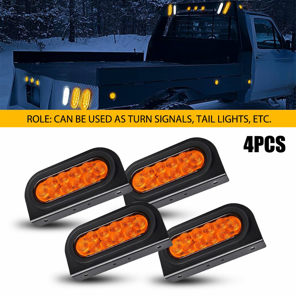 6-Inch LED Amber Oval Trailer Tail Light Flush Mount with Grommets and Plugs