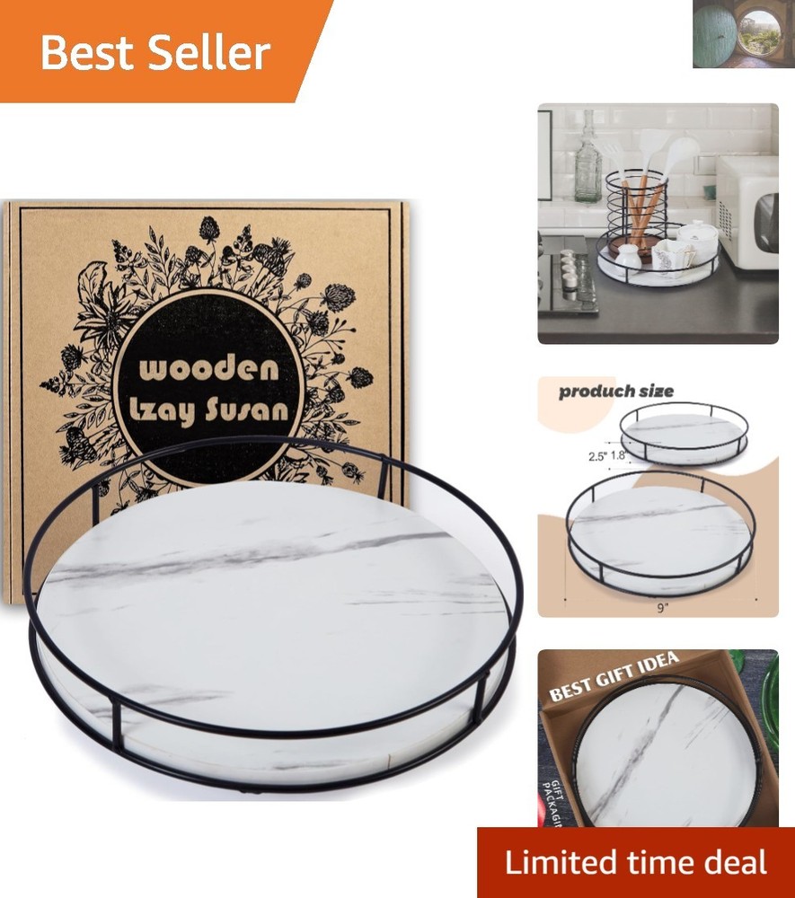 Elegant 9-Inch White Lazy Susan Turntable - Rustic Organizer for Kitchen & Table