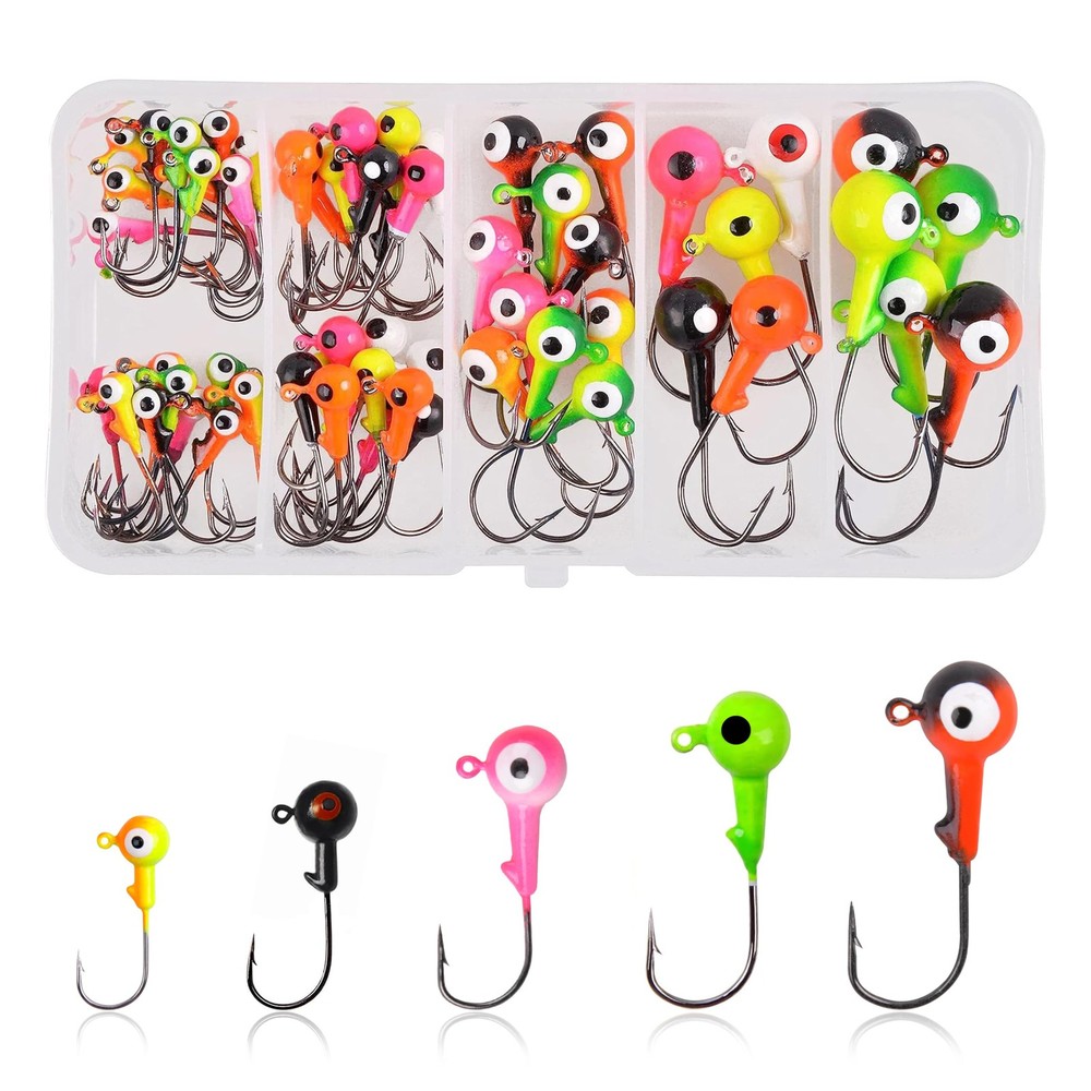 60pcs Assorted Round Jig Heads with 3D Eyes for Fishing Lures