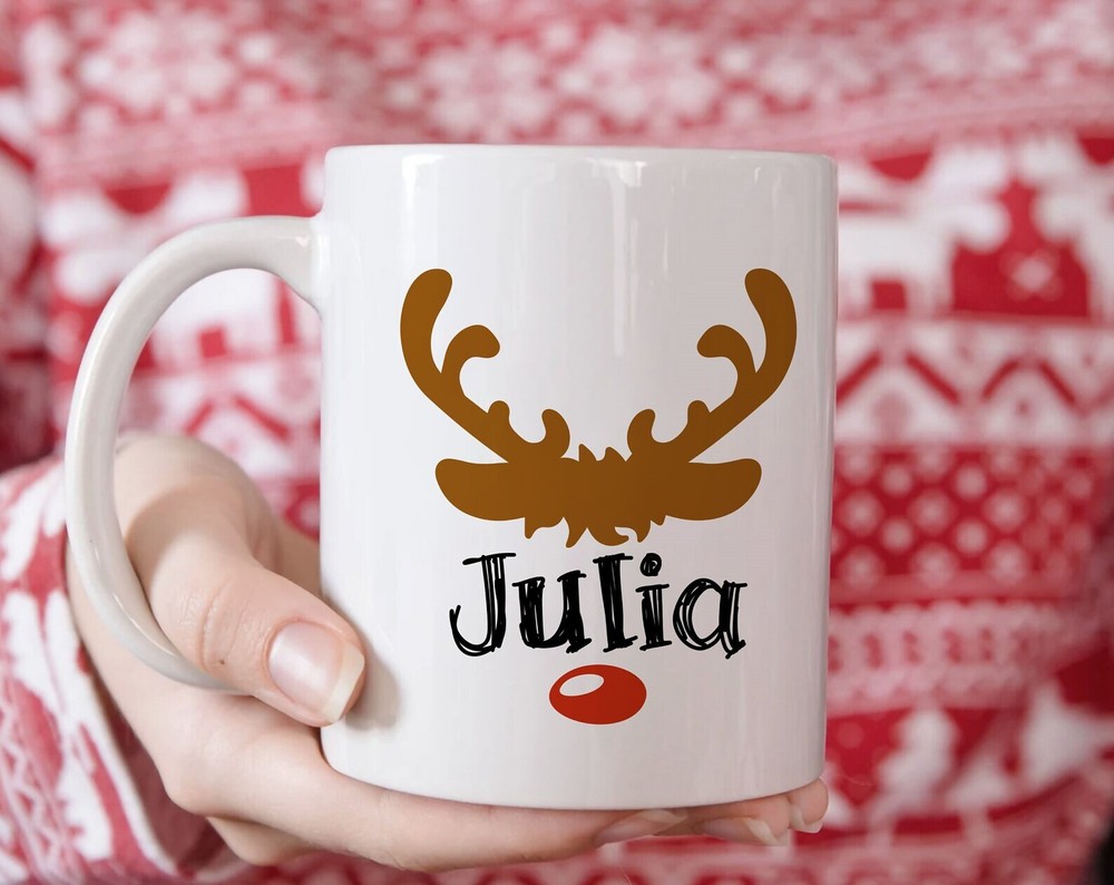 Personalized Christmas Reindeer Mug Reindeer Gifts Cute Reindeer Face Cup Eve