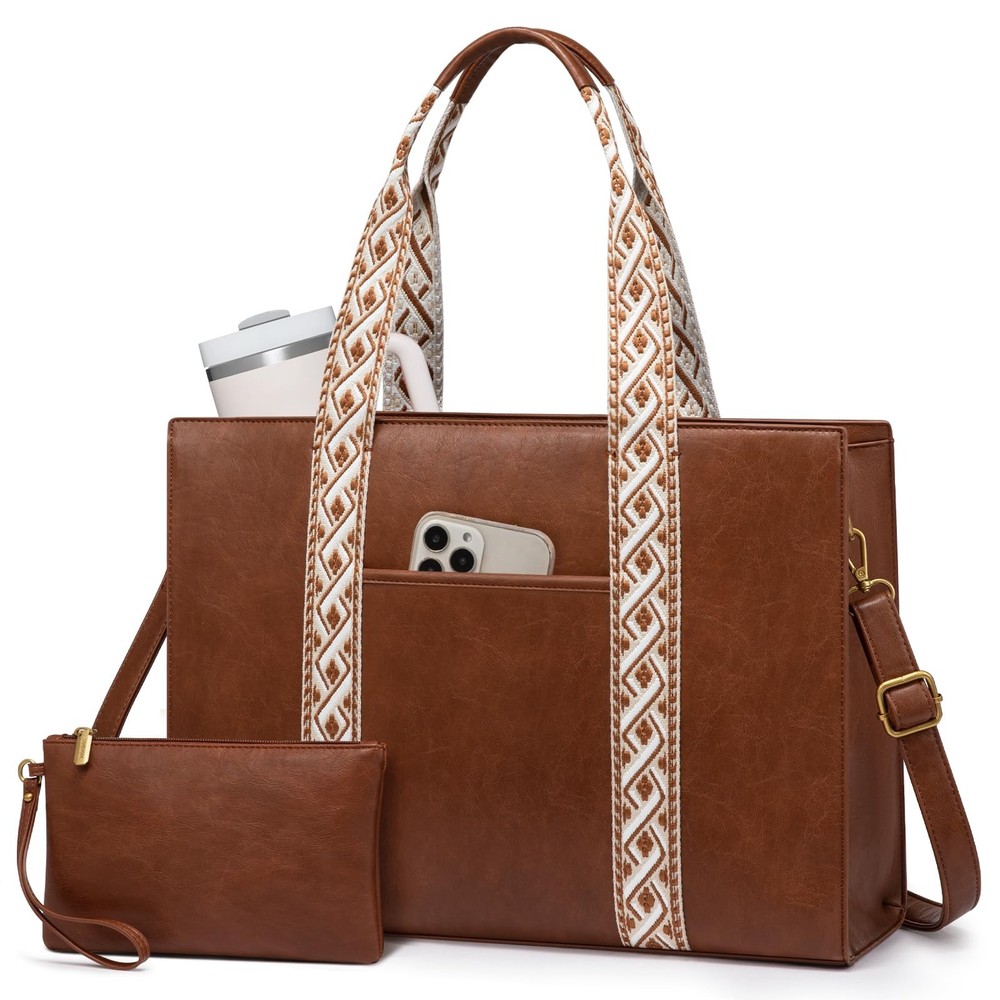 LOVEVOOK Laptop Tote Bag for Women,15.6 Inch Vintage Work 15.6 Inch, Brown-a