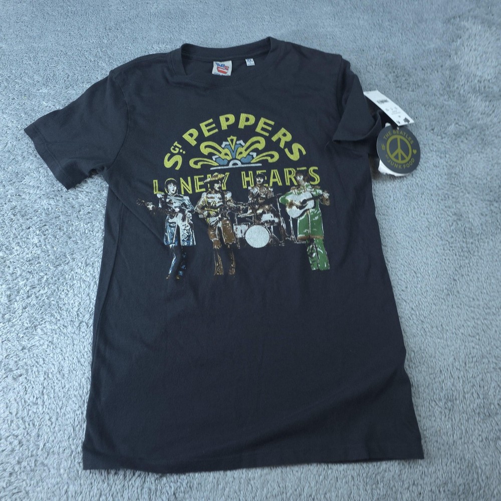 Beatles Sgt Peppers Lonely Hearts Shirt Womens XL Black Band Graphic Junk Food