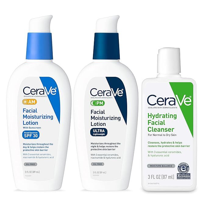 CeraVe AM Face Moisturizer with SPF, PM Face Moisturizer & Hydrating Face 3oz
