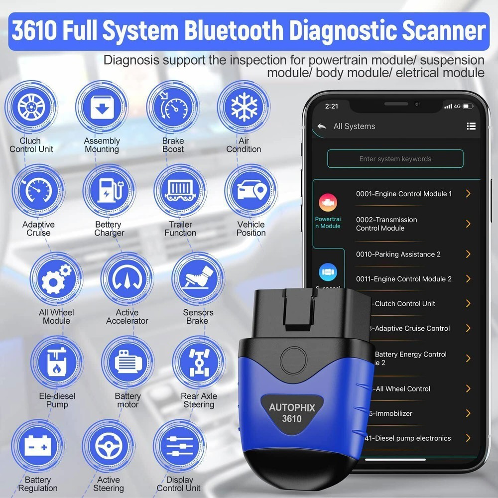 AUTOPHIX 3610 Bluetooth All System OBD2 Scanner Fit for VW EPB Reset BAT Check