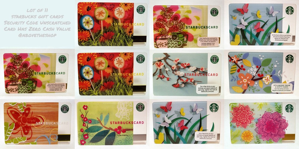 Starbucks 11 Gift Card Lot - Spring Flower Braille Coffee Bean Theme-image
