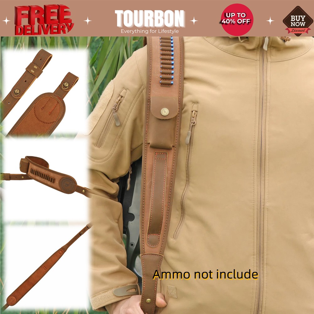 Tourbon Canvas Leather Rifle Sling Gun Carry Strap .22LR Ammo Holder HA1304CA-22