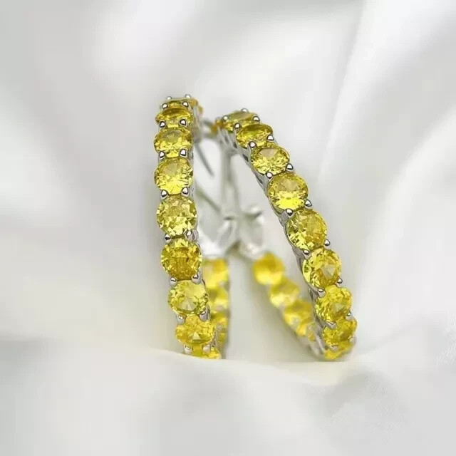 Round Cut Simulated Citrine Inside Outside Hoop Earrings in 14k Yellow Gold Plated