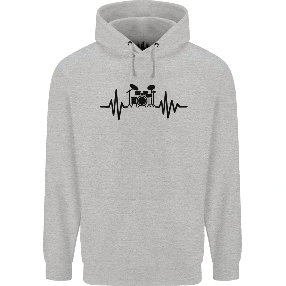 Drum Kit Pulse ECG Drummer Drumming Drum Mens 80% Cotton Hoodie