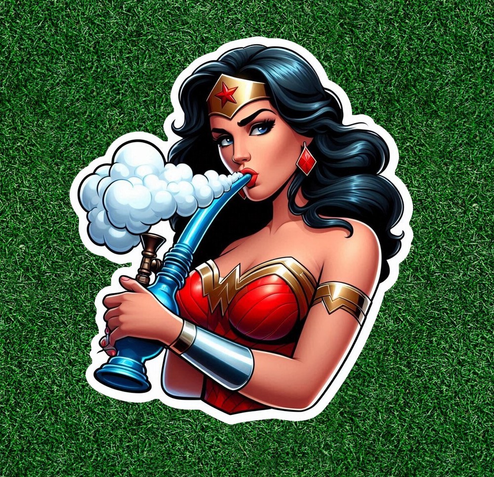 Wonder Woman smoking bong waterproof vinyl sticker multiple sizes