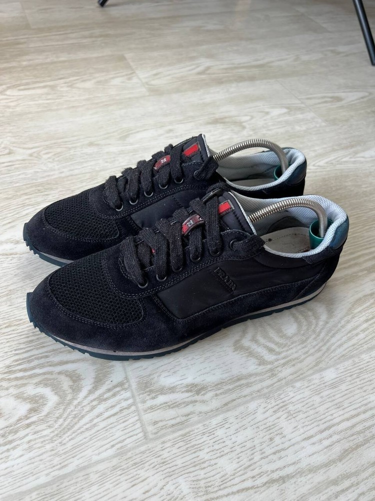 Prada Sport Black Suede Nylon Low Top Sneakers Size 8