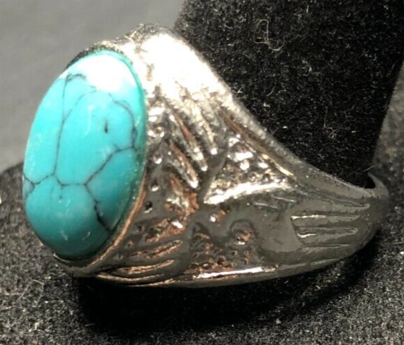 Vintage Antique Silver Tone Southwestern Turquoise Color Ring - Size 10
