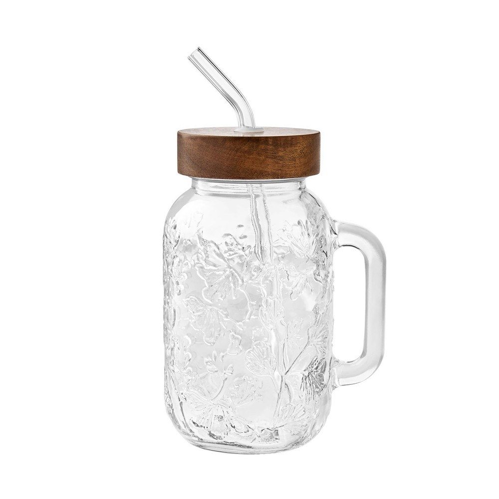 Pioneer Woman Channing 32oz Clear Mason Jar Tumbler with Lid and Straw