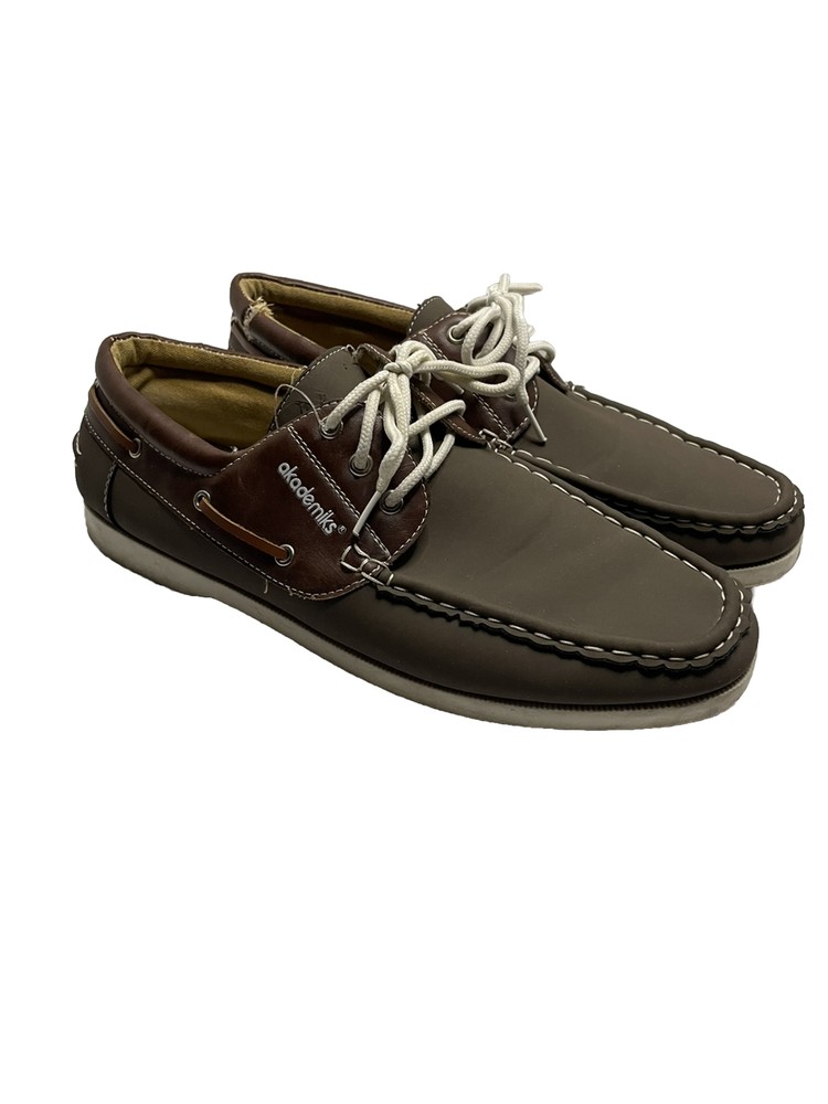 Akademiks Men’s Sz 10 Comfort Lace Up Casual Boat Shoe Loafers Olive/ Brown
