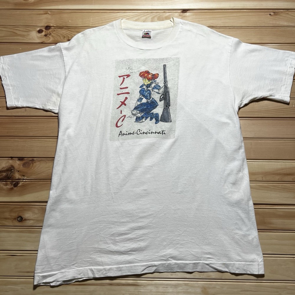 Vintage 90s RARE Cincinnati Anime Otaku Art Gun Girl Mascot Shirt Size XL Manga
