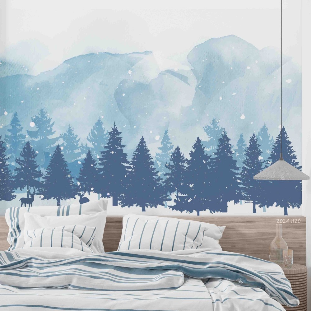 3D Mountains Forest Watercolor Wall Murals Wallpaper Murals Wall Sticker