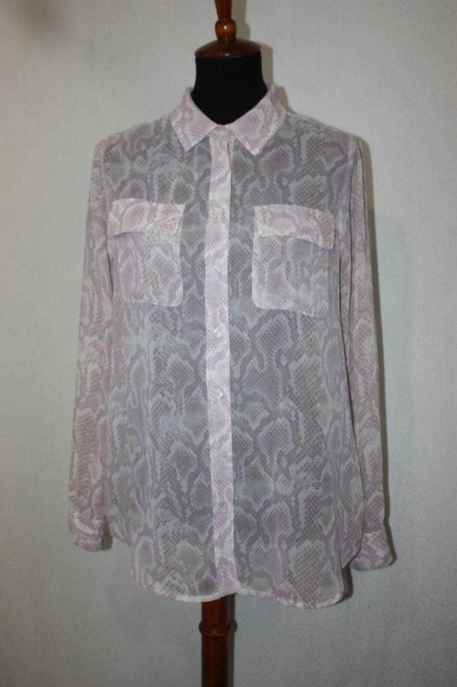 WHBM Sz 6 Lightweight Sheer Lavender Snakeskin Print Buttoned L/S Pocket Top