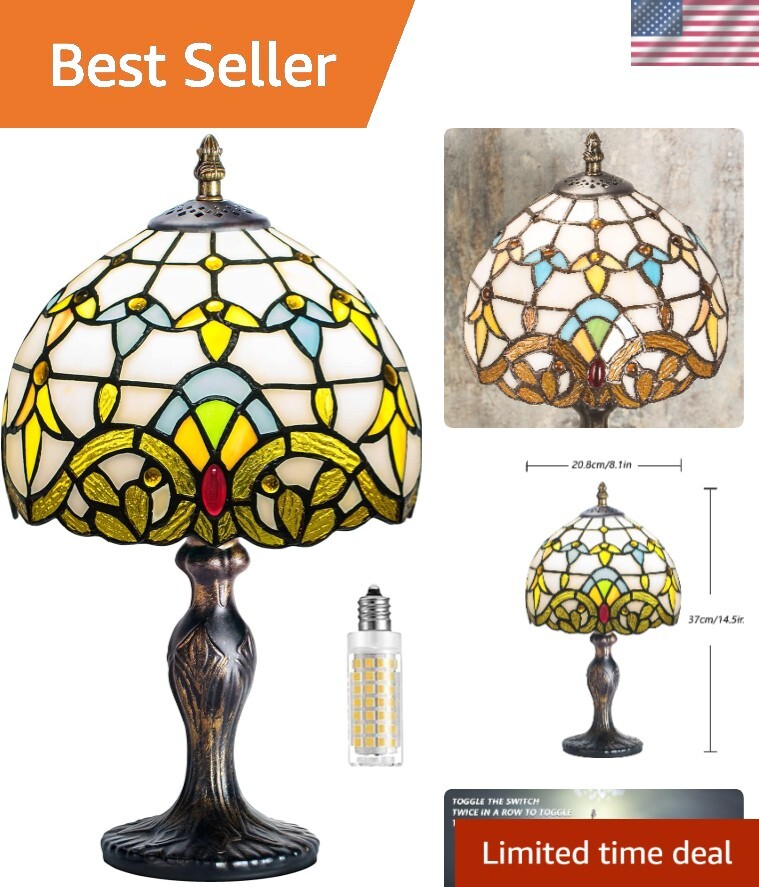 Artisan Vintage Stained Glass Table Lamp with Three Color Temperature Modes