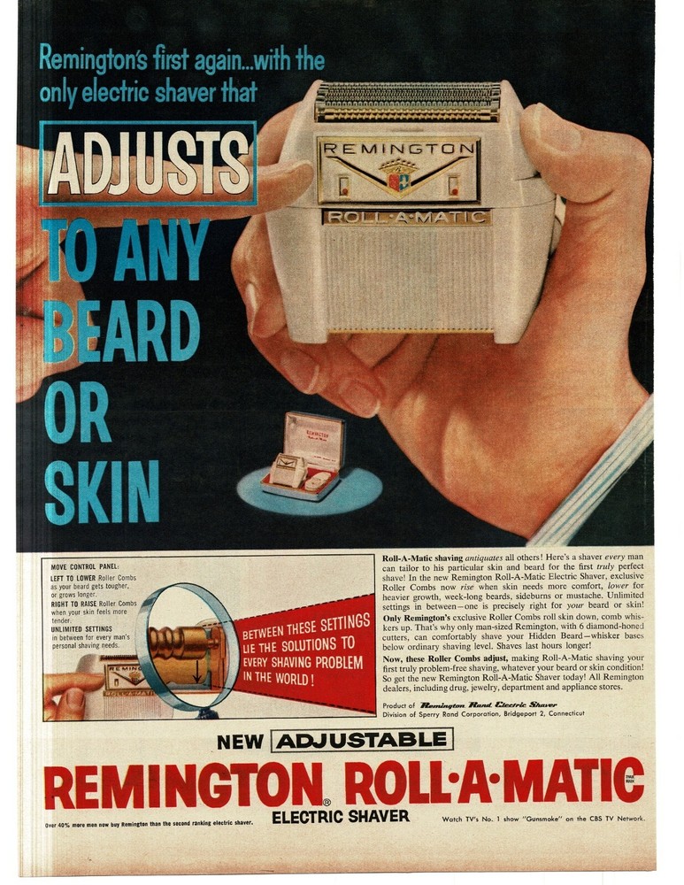 1959 Remington Roll-A-Matic Electric Razor Shaver Vintage Print Ad