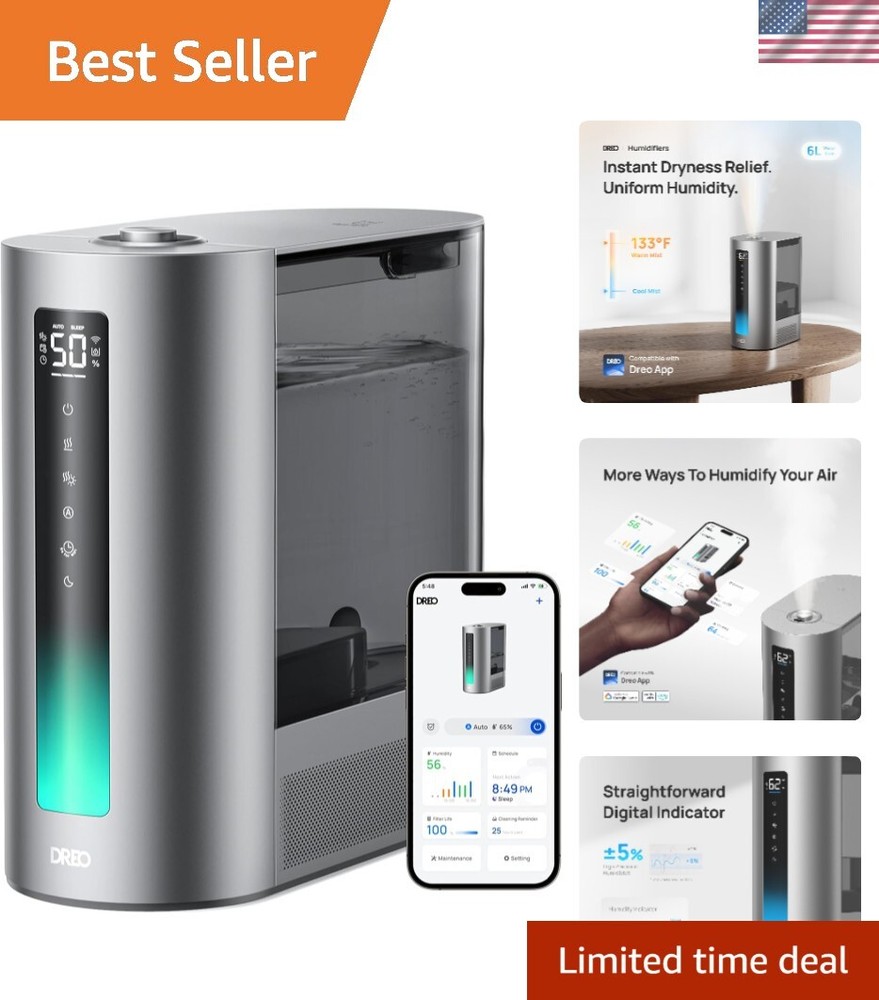 6L Humidifiers for Bedroom, Smart Warm & Cool Mist for Large Room, 60Hr Quiet...