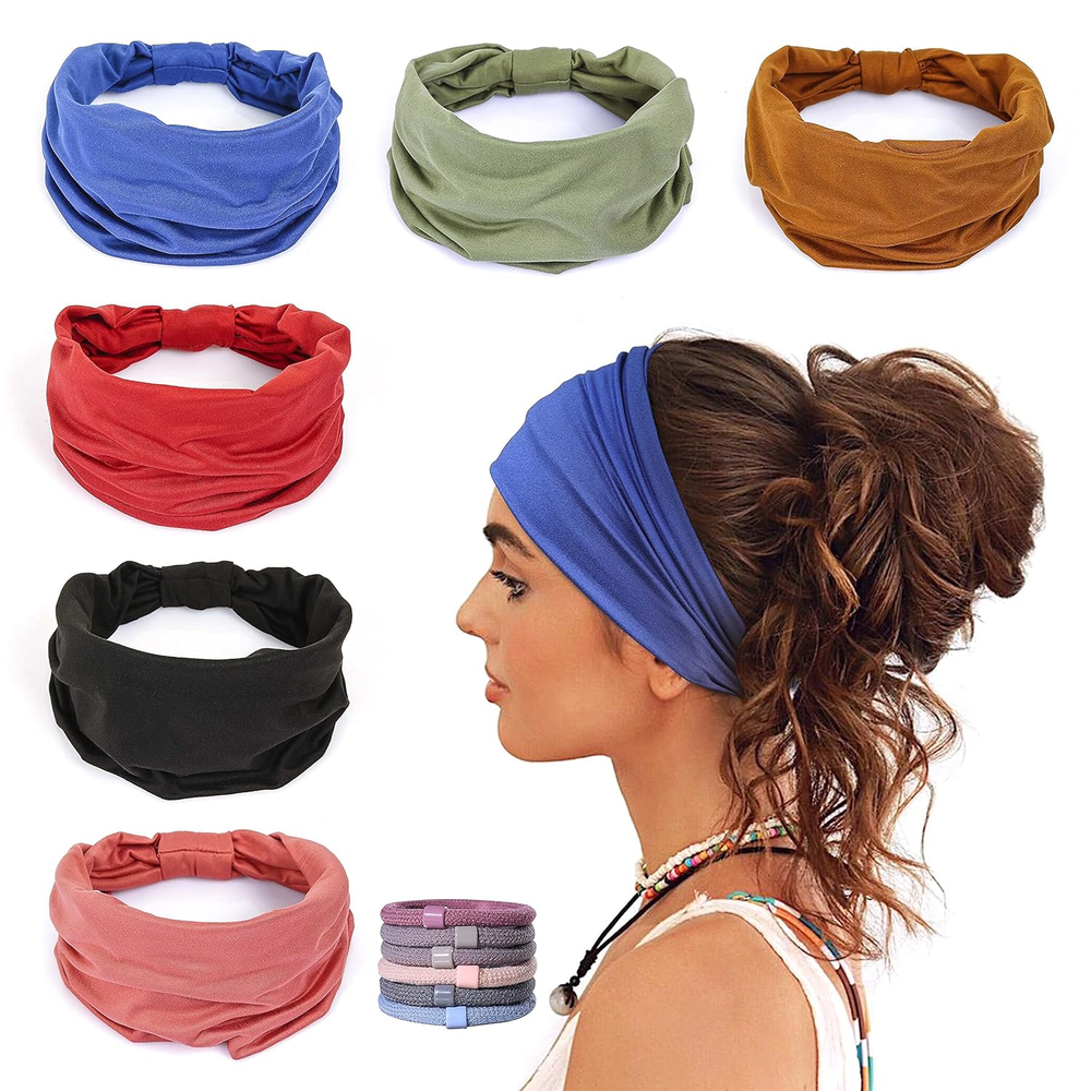 6 Pack Wide Headbands for Women Non Slip Soft Elastic Hair Bands Yoga Running Sp