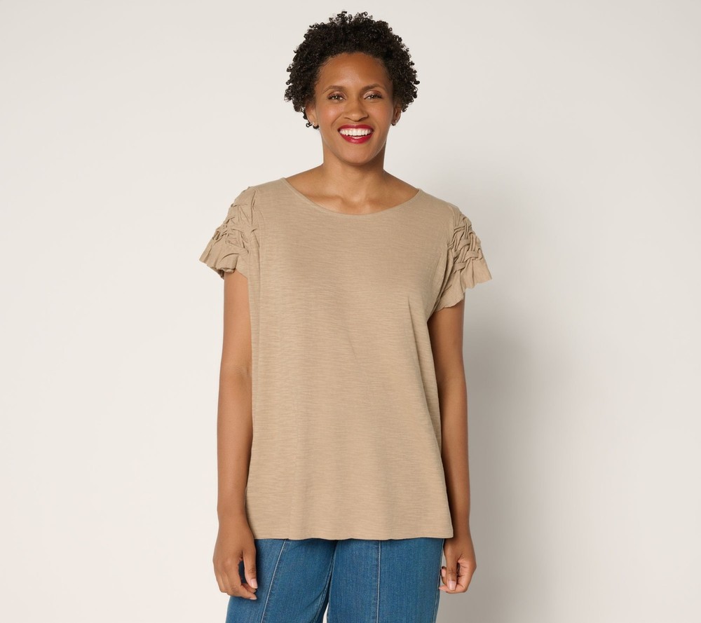 Maya J Women's Top Sz M 100% Cotton Braided Sleeve Brown A697244