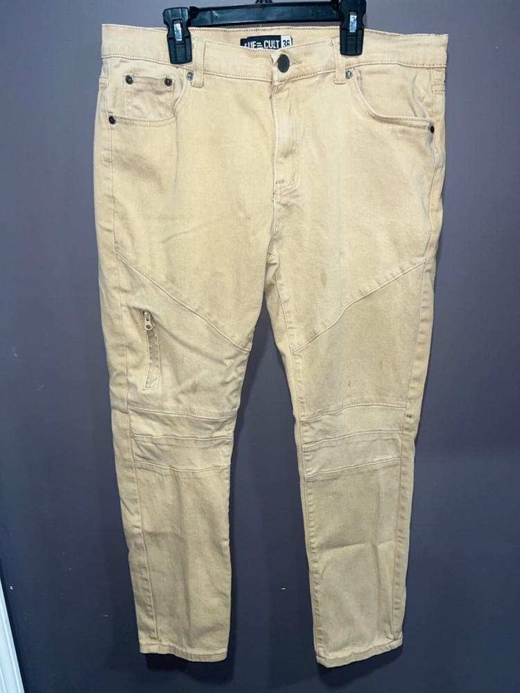 khaki pants men size 36 zipper pocket 36x32 casual school work urban blue cult