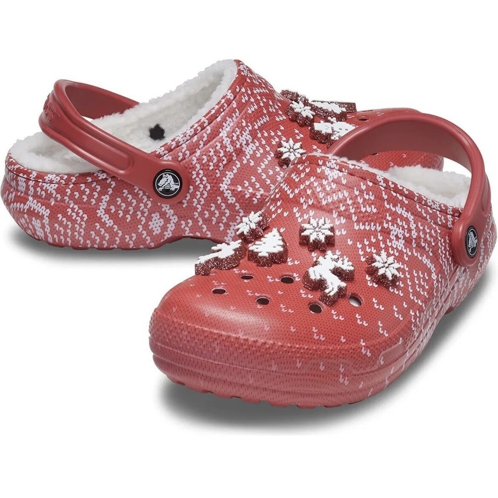 Crocs Classic Lined Holiday Christmas Charm Clogs Red Mens Size 10 - Women’s 12