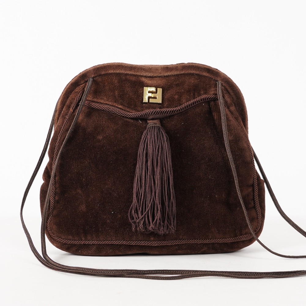 FENDI Zucca Suede Pouch Bag Handbag Brown canvas Women XY187