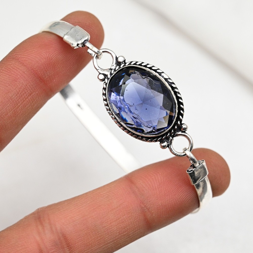 Iolite Gemstone Bracelet Handmade in 925 Sterling Silver Birthday Gift Jewelry