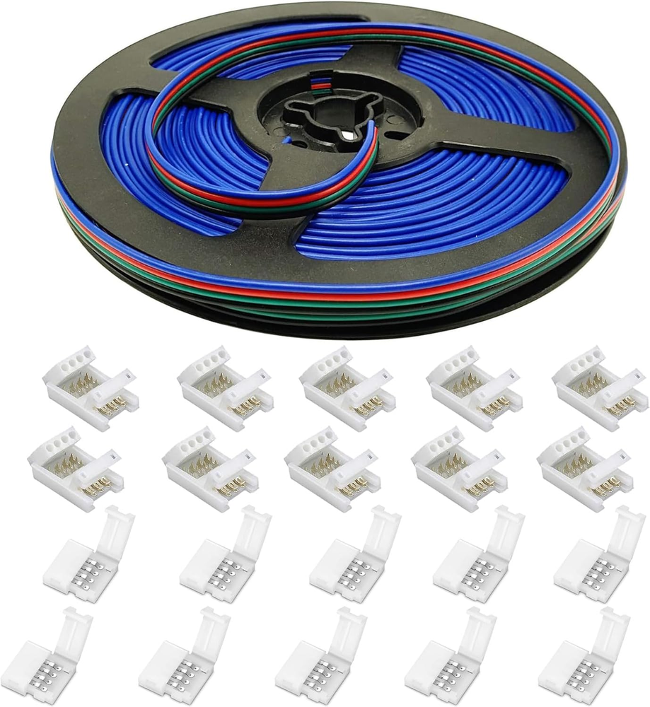 4 Pin RGB LED Strip Connectors 10Mm Set, RGB LED Strip Extension Cable Wire, Sol
