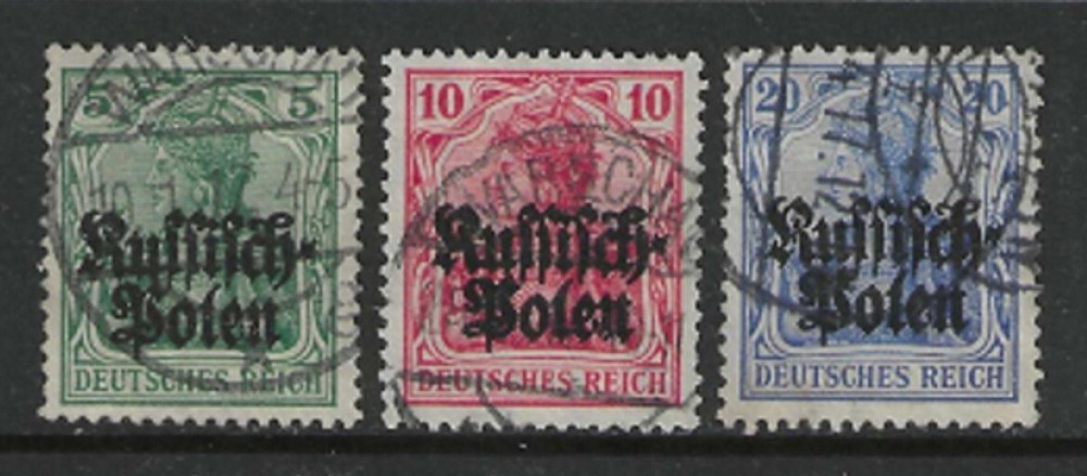 POLAND  1915 WW 1 German occup. 5 - 20 Pf. Germania with op used