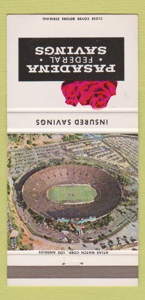 Vintage Pasadena Federal Savings Rose Bowl Matchbook Cover 30 Strike