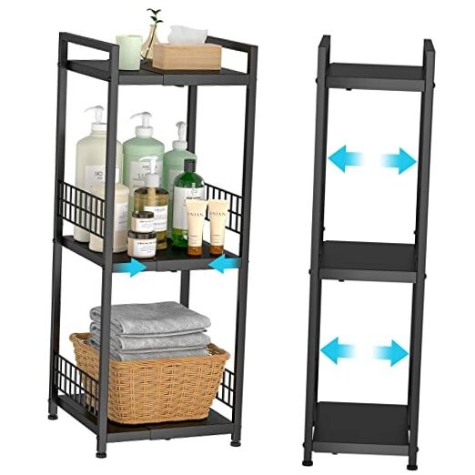 3-Tier Expandable Narrow Metal Shelf Unit in Black