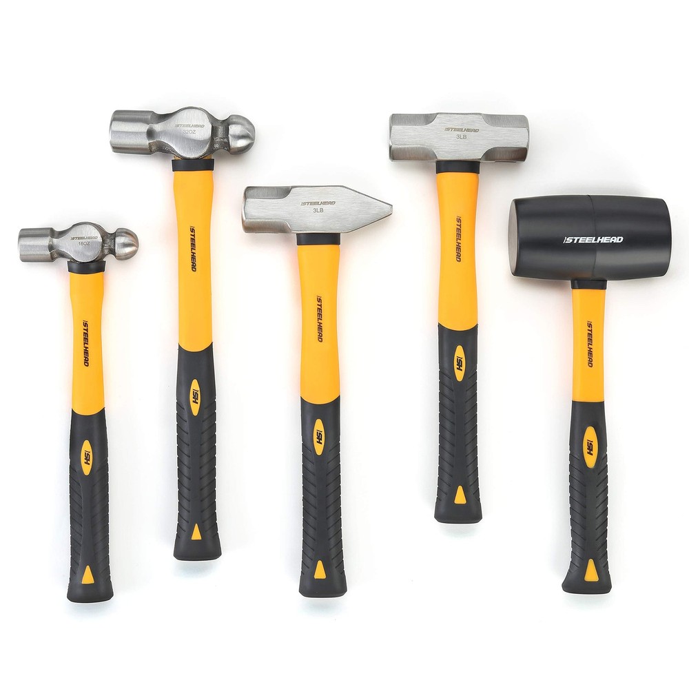 5-Piece Fiberglass Hammer & Mallet Set with 16oz & 32oz Ball-Peen Tools