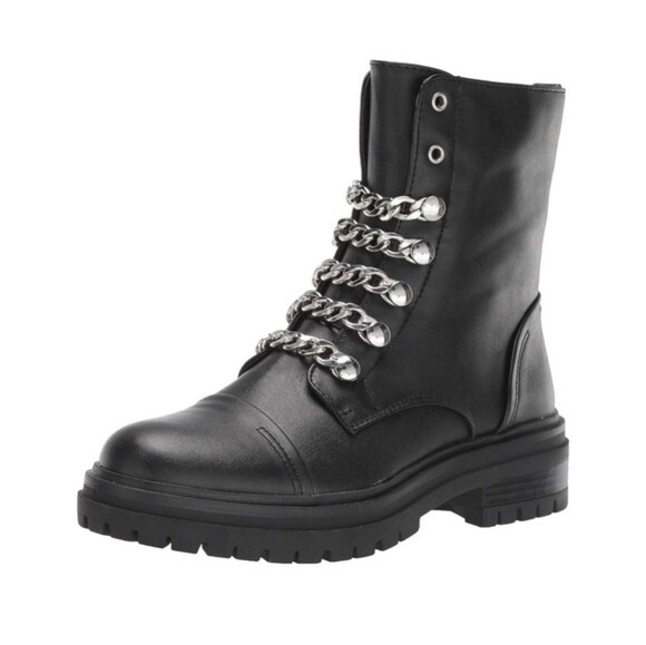 Sam Edelman Women's Gili Black Chain Combat Boots Size 8 Moto Boho Grunge