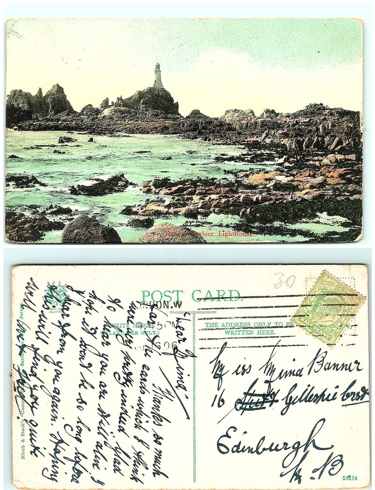 S02-1947, LIGHTHOUSE, *UK 1906 POSTMARKED. VINTAGE POSTCARD.