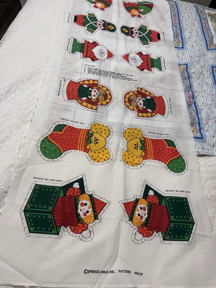 VTG Springs Christmas  Cut out Fabric quilting quilt appliqués ornaments