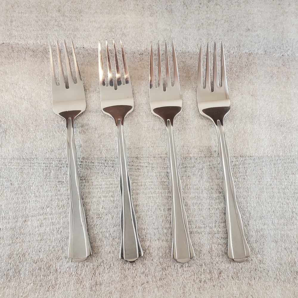 Oneida PANORAMA ~ Set of 4 Salad Forks ~ Stainless Frost Handle Glossy Edge