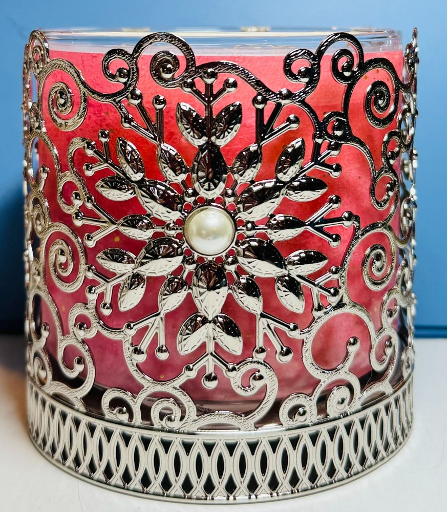 NEW ORNATE SNOWFLAKES 3wick Candle Holder Bath & Body Works FREE SHIP