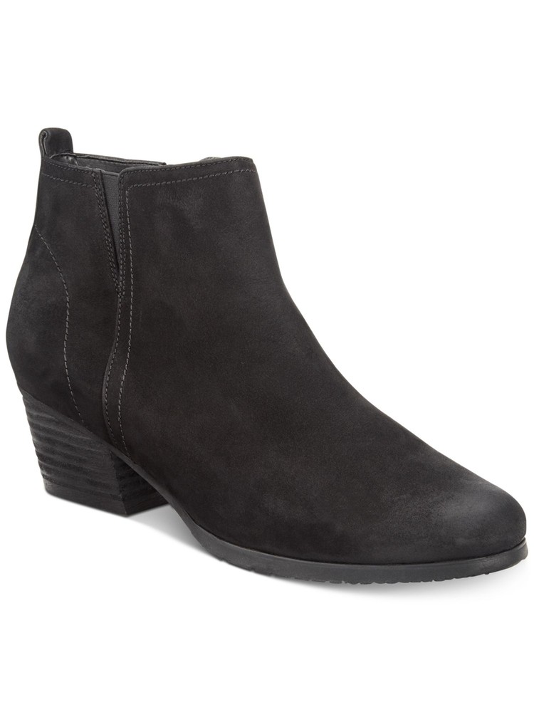 AQUA COLLEGE Womens Black Flex Isla Round Toe Block Heel Leather Booties 6 M