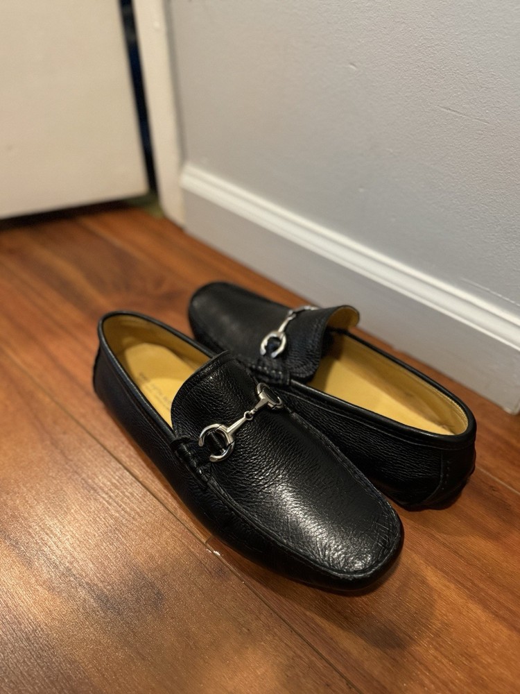 Saks Fifth Avenue Guile Loafers Shoes Mens Size 10 Black Leather Slip On Italy