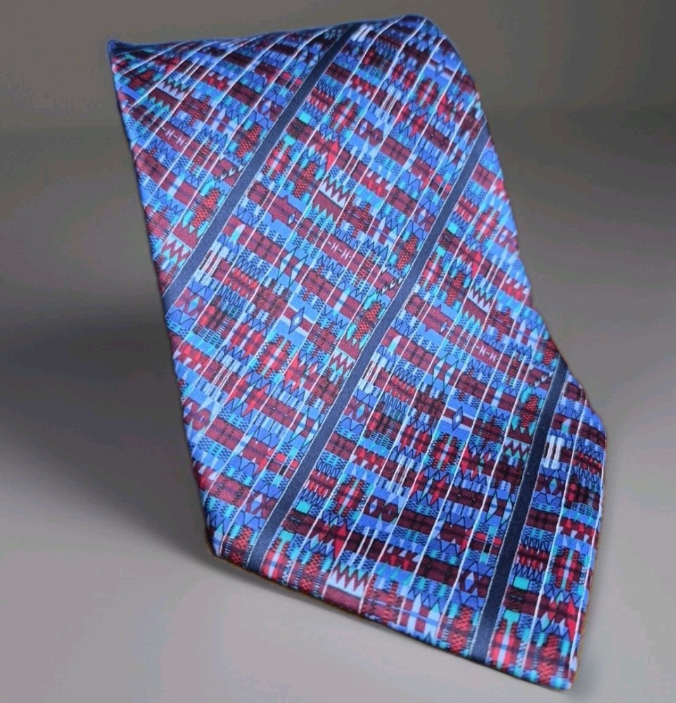 STEFANO RICCI Luxury Collection Tie BLUE MAROON Geometric Silk Italy Southwester