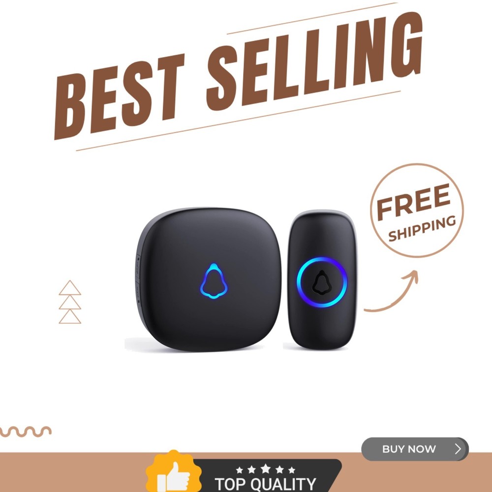 Waterproof Wireless Doorbell with 58 Melodies & LED Lights - 1000ft Range in Sleek Black  