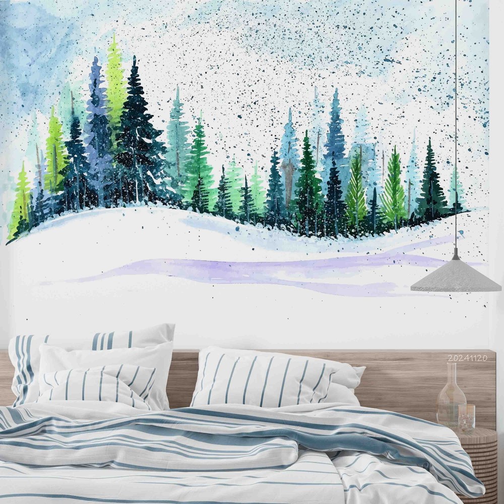 3D Mountain Forest Watercolor Wall Murals Wallpaper Murals Wall Sticker