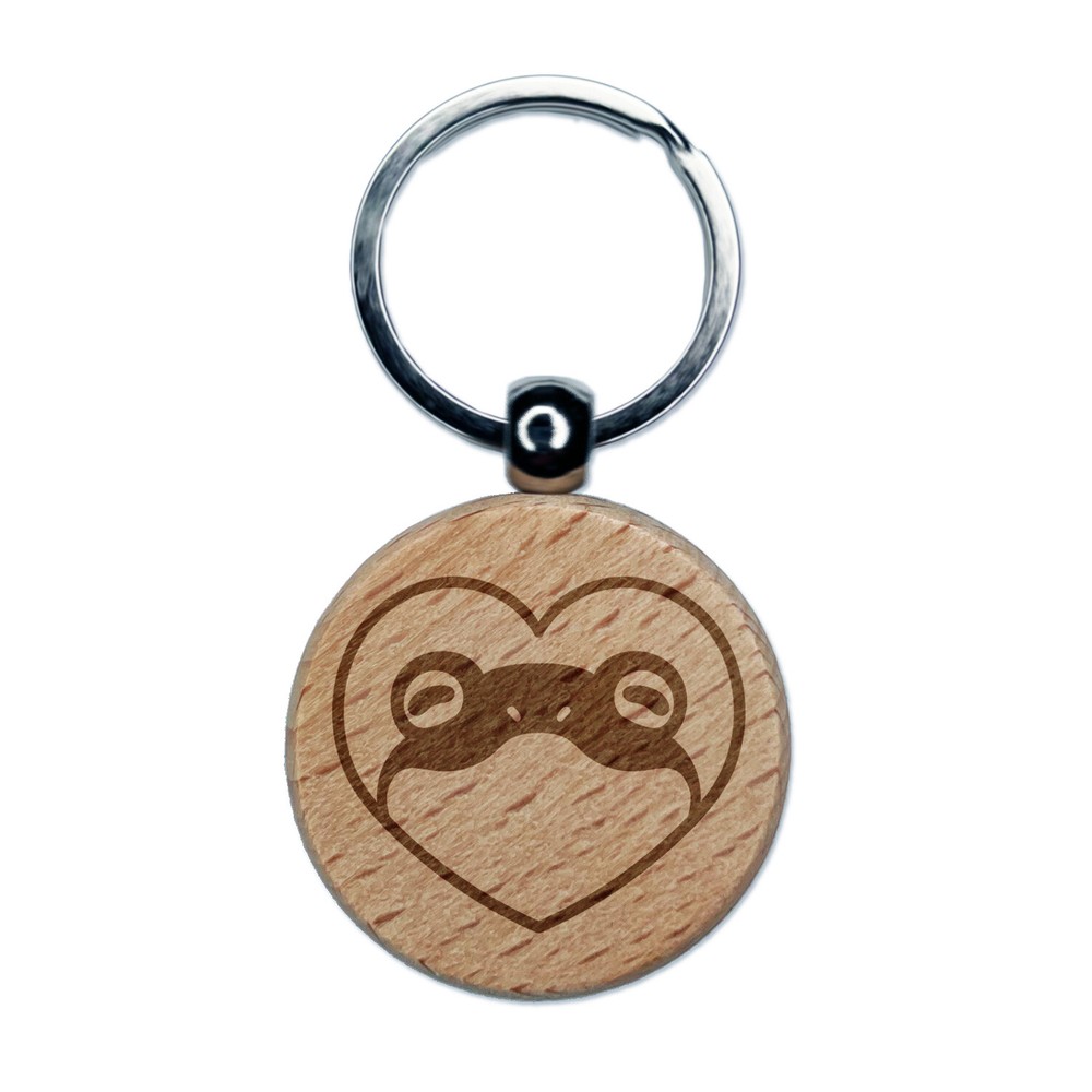 Heart Engraved Wood Keychain with Frog Charm