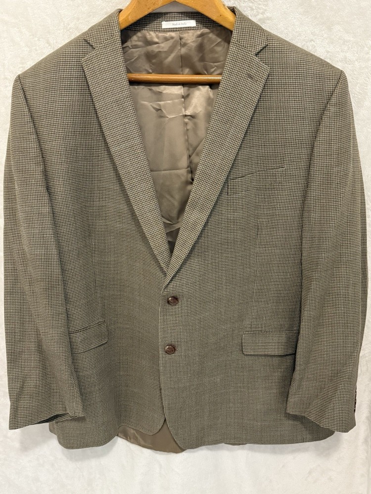 Ralph Lauren Silk Wool Beige Windowpane Check Sport Coat 44L Mens Suit Jacket
