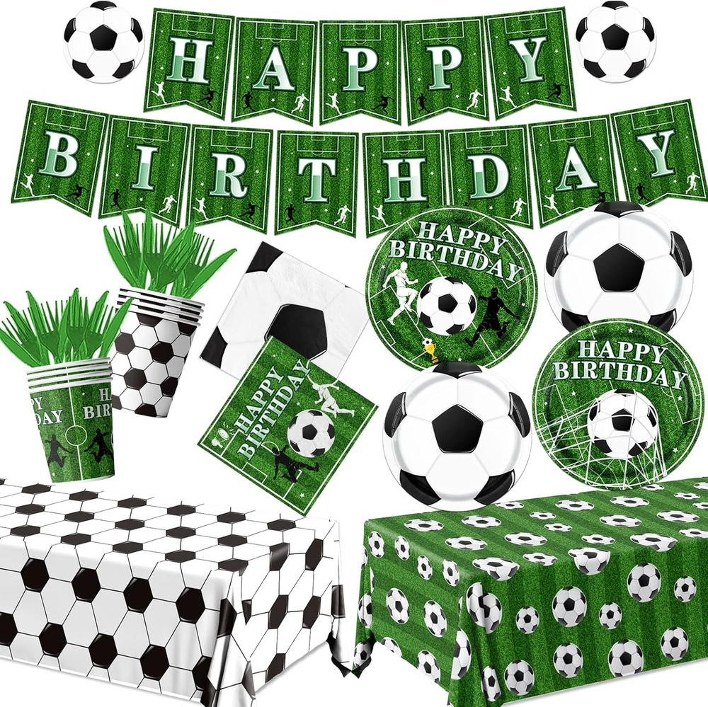 171Pcs Soccer Birthday Party Decorations,Soccer Party Tableware Set Serves 24, ,